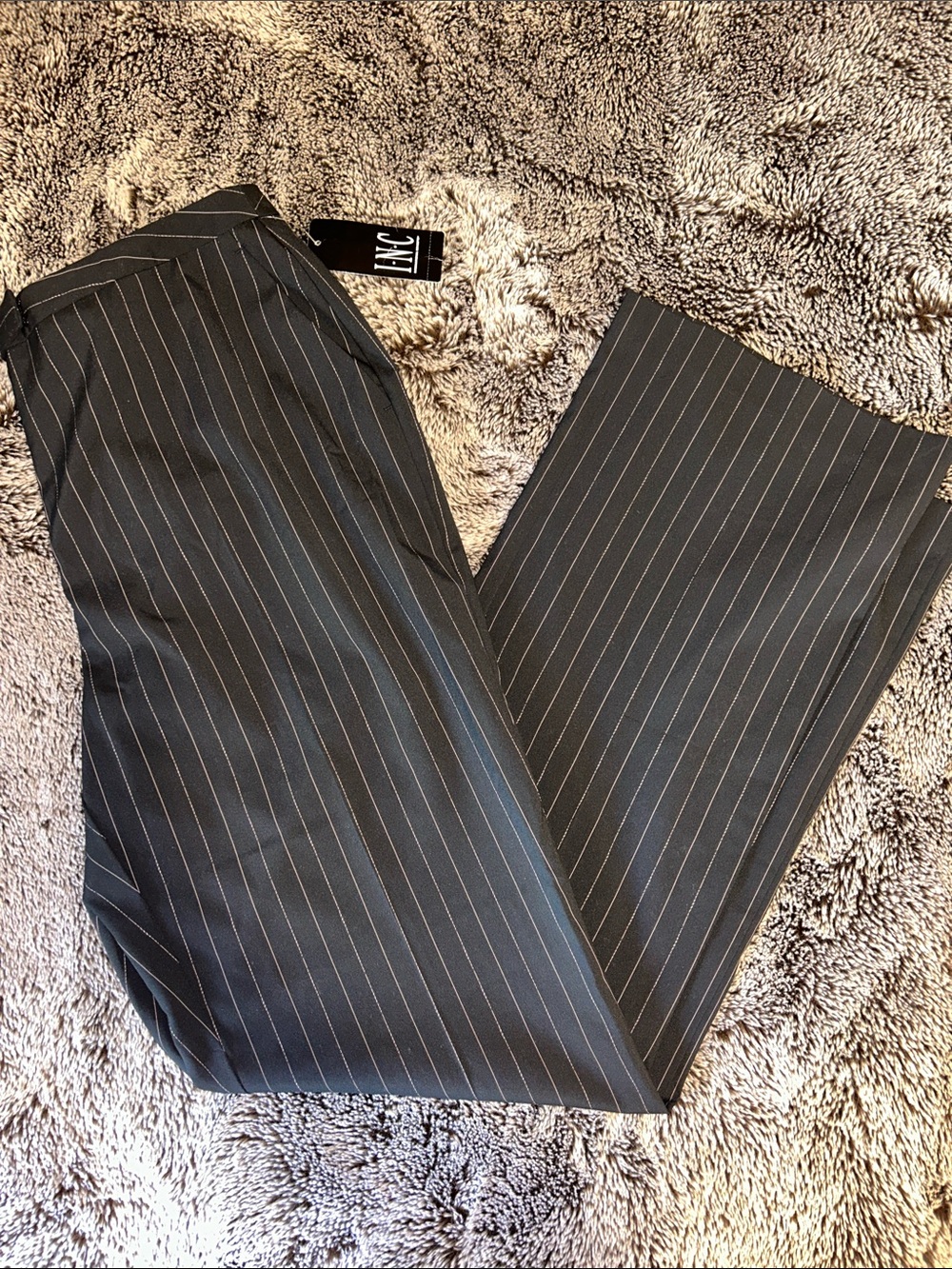 INC International Concepts Black Cabernet 1 Pinstripe Trousers
